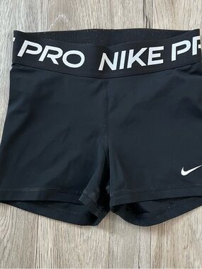 Nike Pro Women's Black Athletic Training Shorts with White Logo
